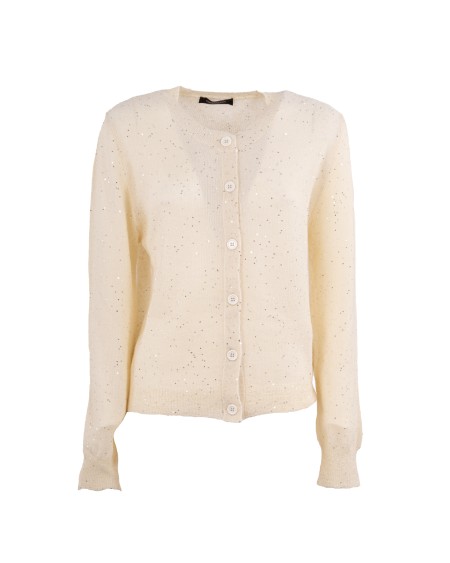 Shop FABIANA FILIPPI  Cardigan: Fabiana Filippi micro cardigan in mohair.
Abbottonatura frontale.
Micro paillettes in punto micro chicco riso.
Composizione: 67% poliammide – 33% mohair.
Made in Italy.. MAD265F086D817-0150